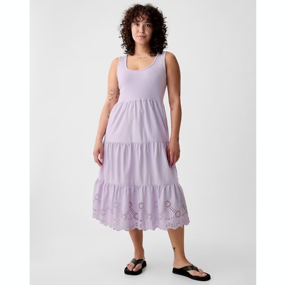 GAP Women's Cotton Eyelet Midi Tank Dress in Lilac